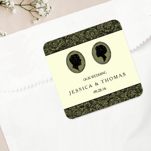 His & Hers Art Deco Silhouette Wedding Collection Square Sticker