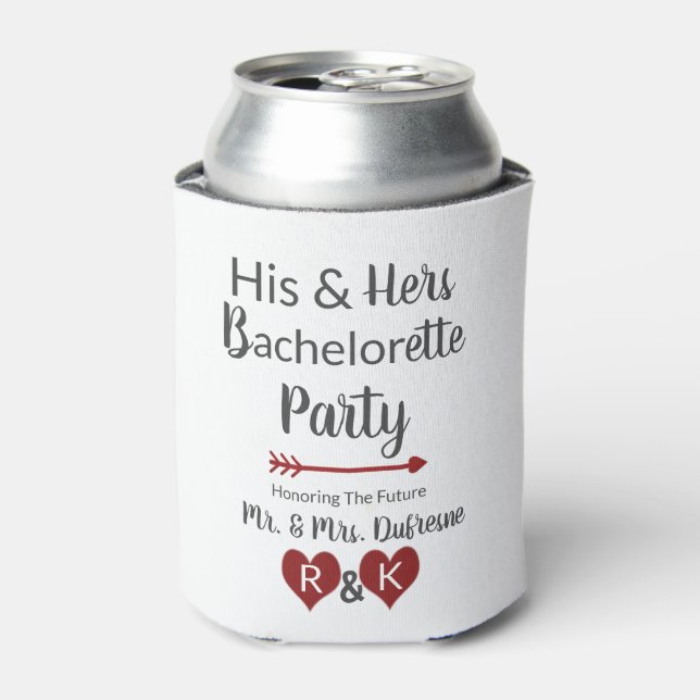 His & Hers Combined Bachelor/Bachelorette Party Can Cooler (Can Front)