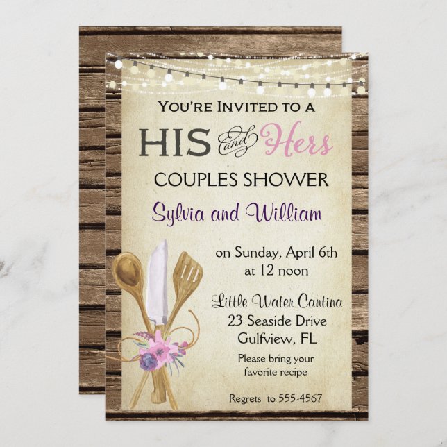 His & Hers Couples Rustic Bridal Shower Invitation (Front/Back)