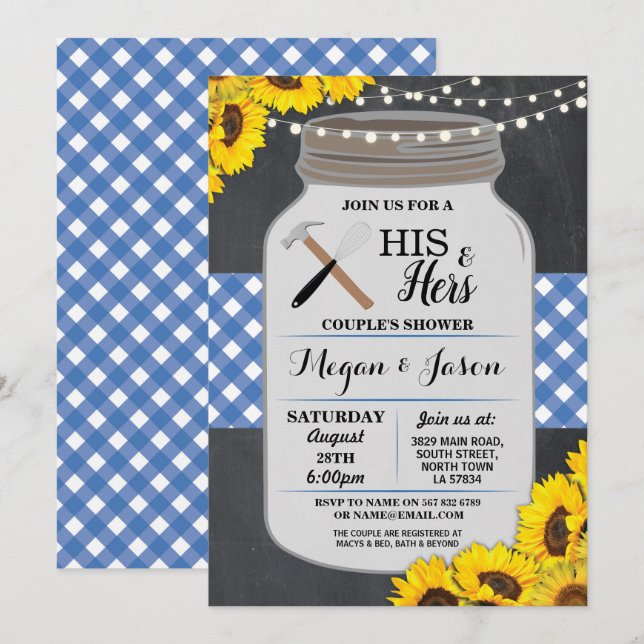 His & Hers Couple's Shower Engagement Blue Invite (Front/Back)