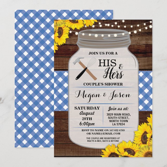 His & Hers Couple's Shower Rustic Wood Blue Invite (Front/Back)