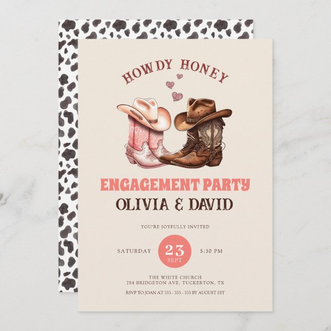 His & Hers Cowboy Boots Western Engagement Party Invitation (Front/Back)