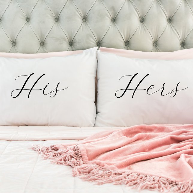 His, Hers Elegant Romantic Script Pillowcase (Creator Uploaded)