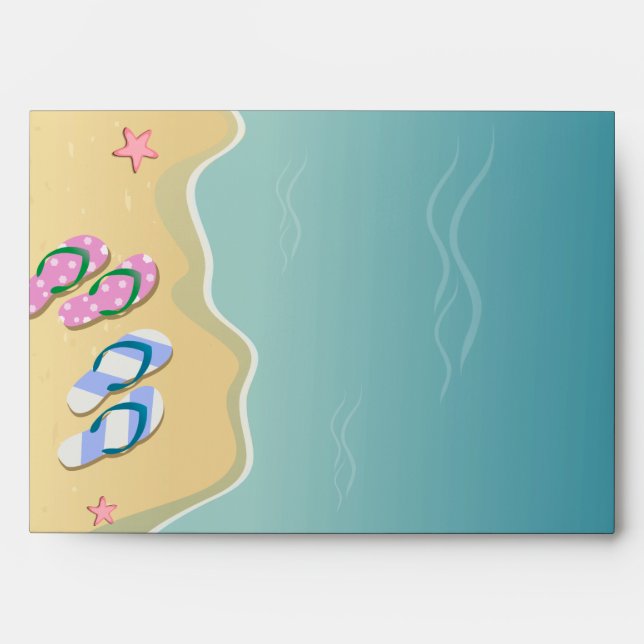His/Hers Flip Flops on the Beach Wedding Envelopes (Front)