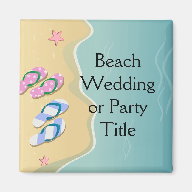 His/Hers Flip Flops on the Beach Wedding Magnet (Front)