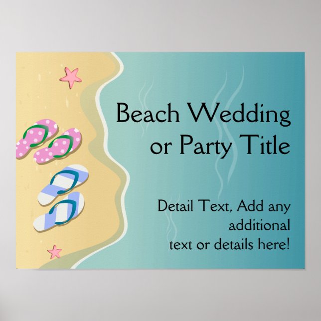 His/Hers Flip Flops on the Beach Wedding Poster (Front)