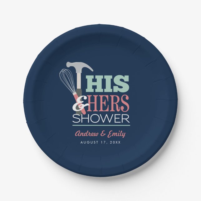 His & Hers Hammer Whisk Handy Couple Shower Paper Plate (Front)