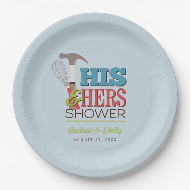 His & Hers Hammer Whisk Handy Couple Shower Paper Plate (Front)