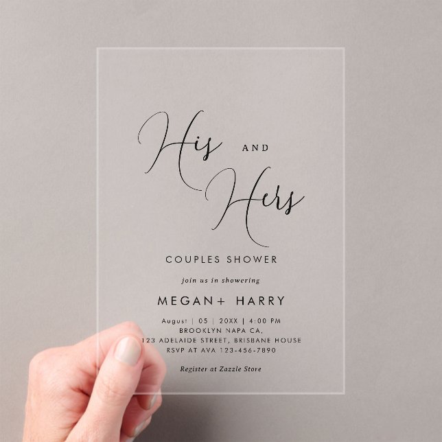 His & Hers Simple Couple Shower Bridal Acrylic Invitations (Insitu (Handheld))