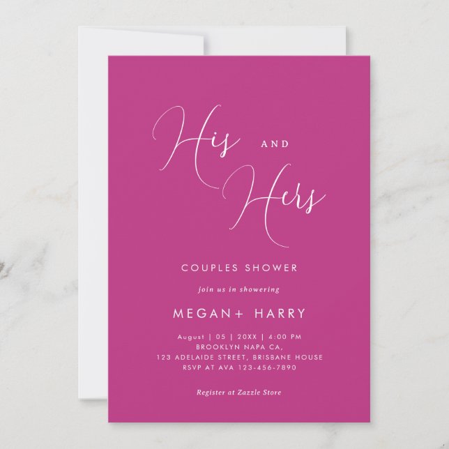 His & Hers Simple Magenta Couple Shower Bridal Invitation (Front)