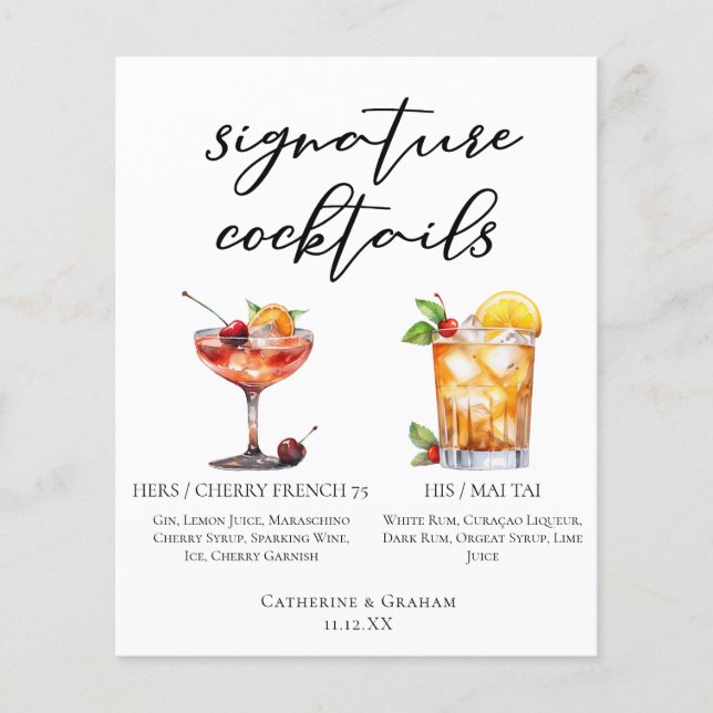 His Hers Summer Wedding Signature Cocktails Menu (Front)