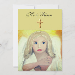 His is Risen Watercolor Easter Angel Cross Invitation