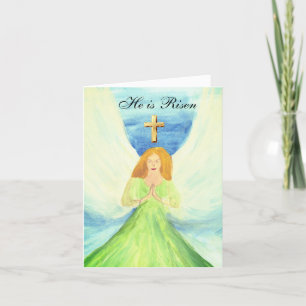His is Risen Watercolor Easter Angel Cross Thank You Card