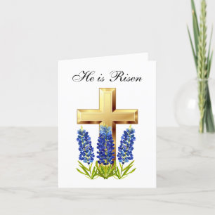 His is Risen Watercolor Easter Bluebonnets Cross Thank You Card