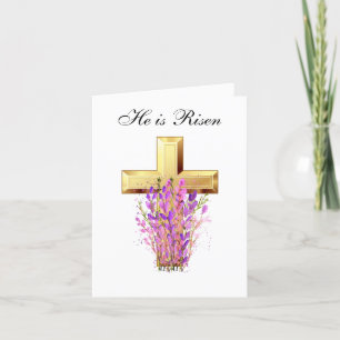His is Risen Watercolor Easter Floral Cross Thank You Card