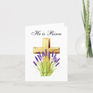 His is Risen Watercolor Easter Floral Cross  Thank You Card