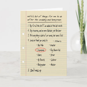 HIS LIST - Thanks Groomsmen - FUNNY Thank You Card