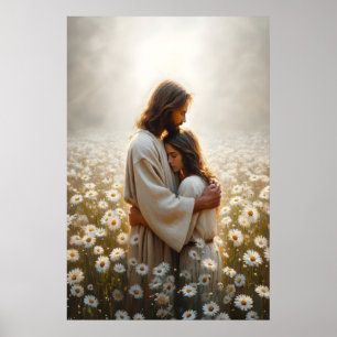 His Love Jesus Hugging Woman Healing Embrace Jesus Poster