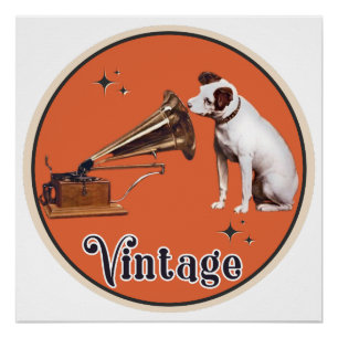 His Master's Voice Orange Vintage Poster