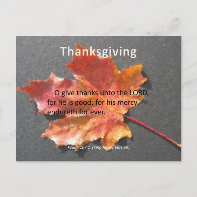 His Mercy Endureth Thanksgiving Psalm 107:1 Holiday Postcard (Front)