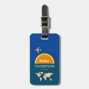 his name blue logo aeroplane luggage tag