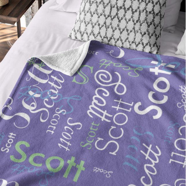 His Name Typography periwinkle colour Fleece Blanket (Creator Uploaded)