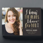 His Plans Graduation Keepsake Desktop Plaque<br><div class="desc">Great keepsake to remember this special milestone in life. Background colour can be customised online! Matching items can be found on our website: www.berryberrysweet.com or upon request.</div>