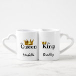 His Queen | Her King Gold Crown | Personalised Coffee Mug Set<br><div class="desc">Cute His and Her Mugs designed with a gold crown and the text 'His Queen' and 'Her King' and the couples name.</div>