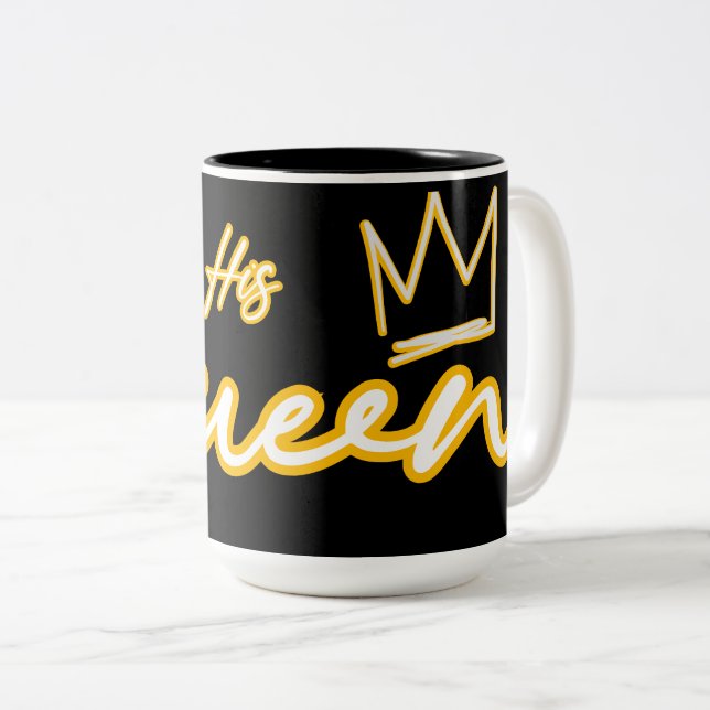 His Queen Neon Light Typography Two-Tone Coffee Mug (Front Right)