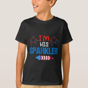 His Sparkler Cute 4th Of July Matching Couple For  T-Shirt