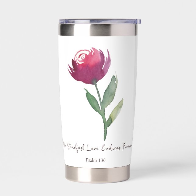 His steadfast Love watercolor red rose   Insulated Tumbler (Left)