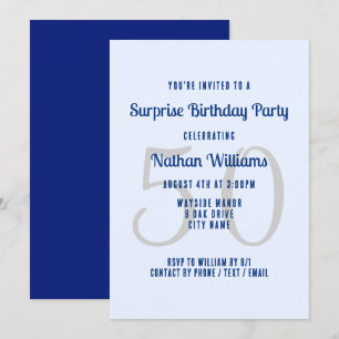 His Surprise Birthday Party Navy Blue Invitation