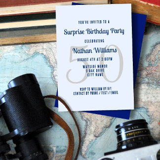 His Surprise Birthday Party Navy Blue Invitation