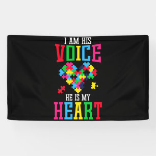 His Voice He Is My Heart Autism Awareness Puzzle Banner