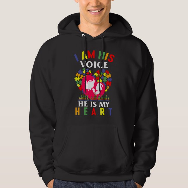His Voice Is Me Autism Awareness Day Fitted Hoodie (Front)