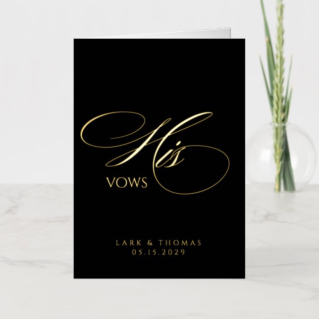 His Vows Black Design Foil Greeting Card (Front)