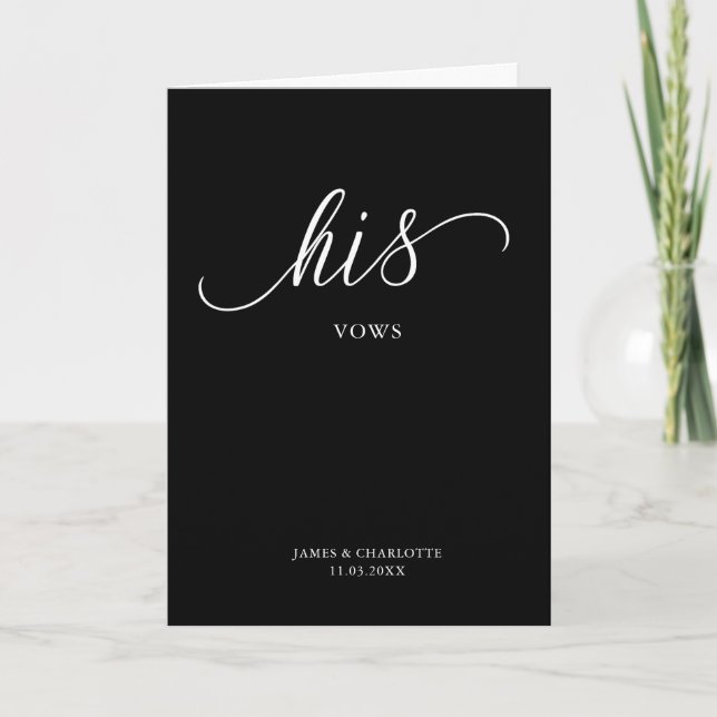 His Vows Card Minimalist Script Black (Front)
