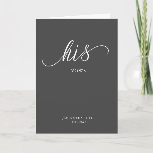 His Vows Card Minimalist Script Grey (Front)