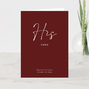 His Vows Card Minimalist Script Maroon