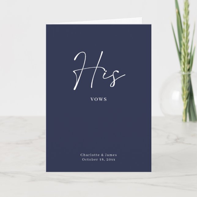 His Vows Card Minimalist Script Maroon Blue (Front)