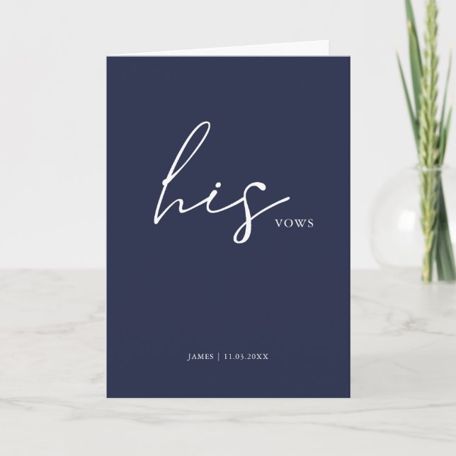 His Vows Card Minimalist Script Vows Blue (Front)