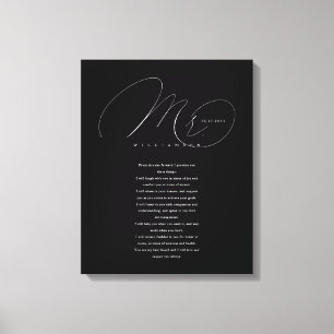 His Vows Elegant Mr. Newlyweds Wedding Vows Black Canvas Print