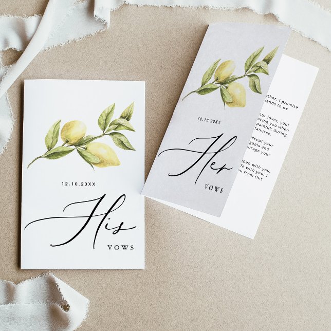 HIS Vows Yellow Lemon Wedding Vows Card (Creator Uploaded)