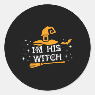 His Witch Matching Couples Halloween Costume For C Classic Round Sticker