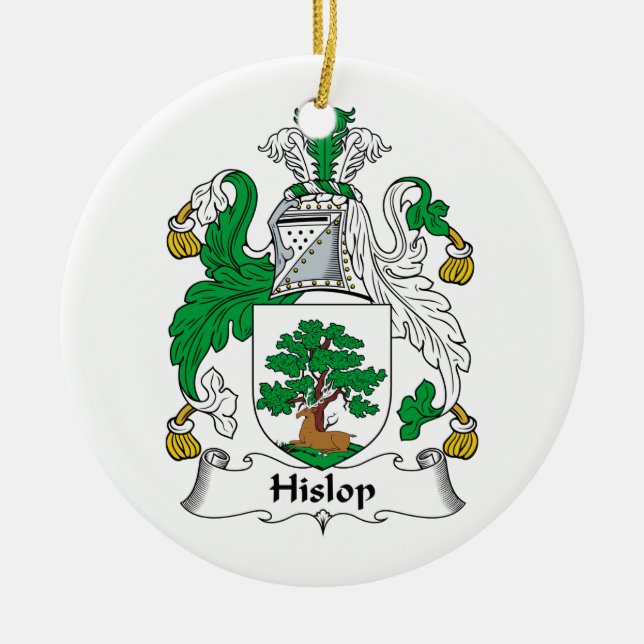 Hislop Family Crest Ceramic Tree Decoration (Front)