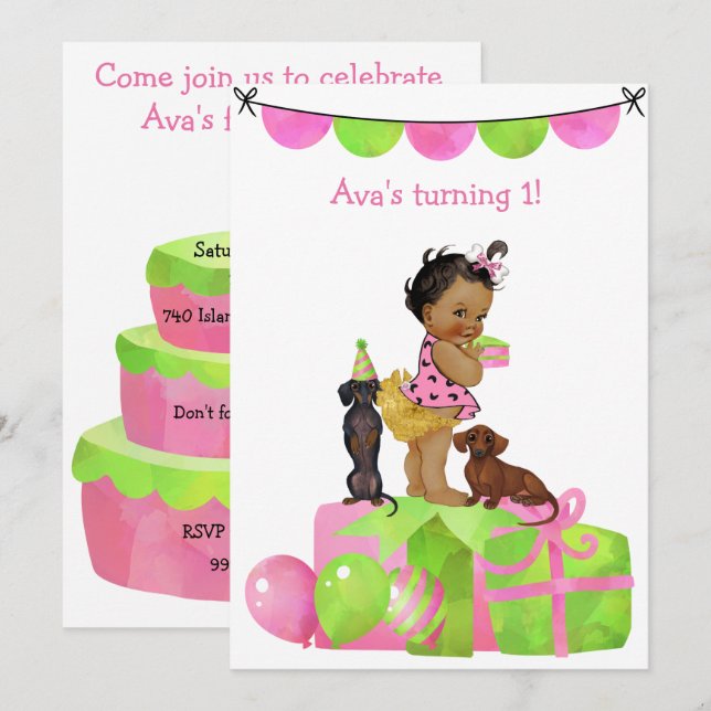 Hispanic Baby Girl Dachshund Party Invitation (Front/Back)