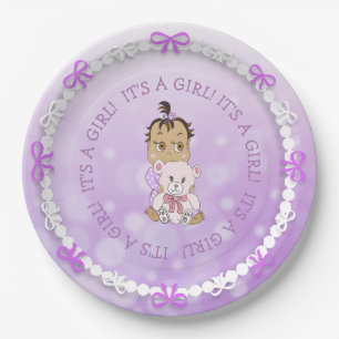 Hispanic Baby Girl Holding Teddy Bear Baby Shower Paper Plate