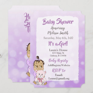Hispanic Baby Girl with Teddy Bear Baby showier Invitation