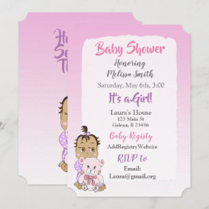 Hispanic Baby Girl with Teddy Bear Baby showier Invitation