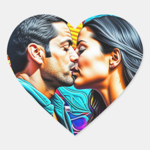 Hispanic Couple Kissing in Love   Heart Sticker